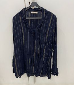 🌟M&amp;S Luxe Navy &amp; Gold Shimmer Top Tie-Neck Glam