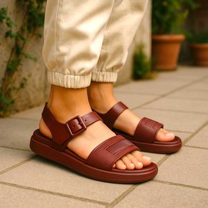 Burgundy Platform Buckle Sandals