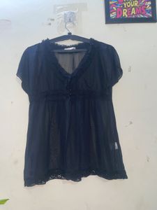 Black Sheer Lace Trim Top