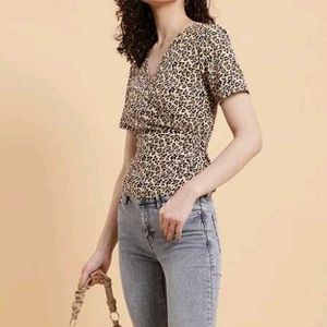 Leopard Print Wrap Top