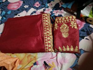 New Maroon Saree with Designer Blouse Piece