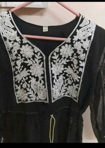 Embroidered Black Tunic Top