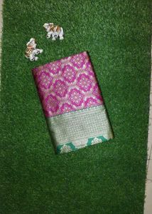 Purple &amp; Gold Banarasi Silk Fabric