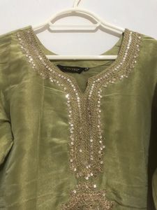 Olive Green Embellished Kurta