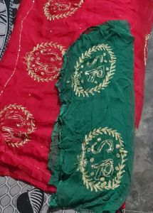 Red & Green Embellished Indian Outfit