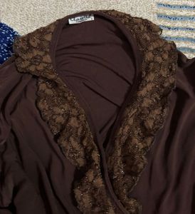 fairycore Brown Lace Trim Top