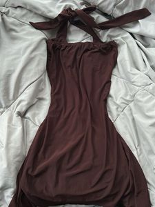 Brown Halter Mini Dress