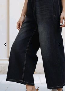 Shein Cropped High Rise Mid Wash Wide Leg Jeans