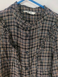 Plaid Ruffle Trim Top