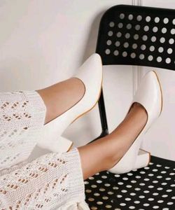 White Block Heel Pumps