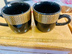 New Golden Black vintage—  Tea Cup &amp; Bowl Set