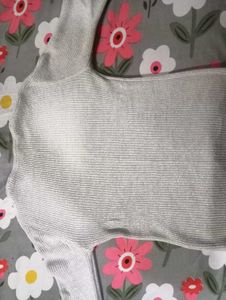 Silver Ribbed Long Sleeve Top