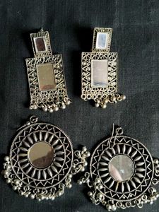 Silver-Toned Earring Set with Intricate Designs