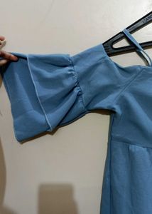 Blue Ruffle Sleeve Top