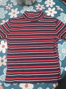 Women Red & Blue Stripe Top
