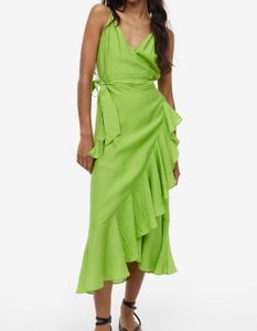 Lime Green Ruffle Midi Wrap Dress