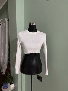 White Long Sleeve Crop Top