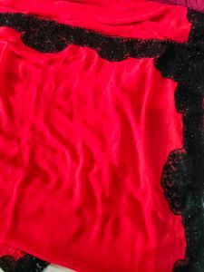 Super Stylish Pure Georgette Red Black Saree