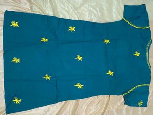 Green Chikankari Kurti With Yellow Thread work