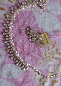 Rose gold White Stone princess Necklace + Earrin