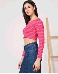 Pink Striped Crop Top