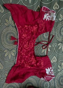 beautiful maroon saree with stitched blouse