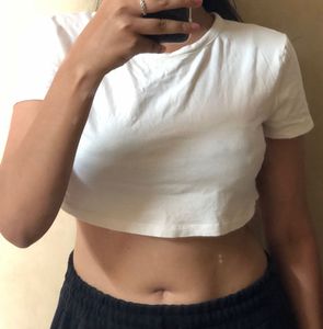 H&amp;M Basic Crop White Tshirt
