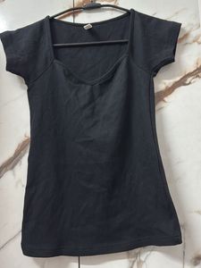 Black Square Neck Top