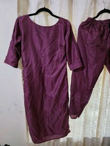 Mauve Kurta Set Cotton Silk