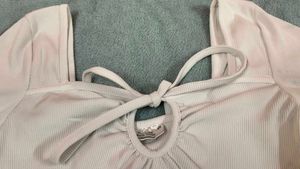 Ribbed Tie-Front Long Sleeve Top