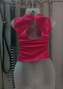 Rose Pink Lace Detail CropTop/blouse