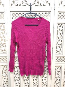 Korean Rose Ribbed Pullover Top ()
