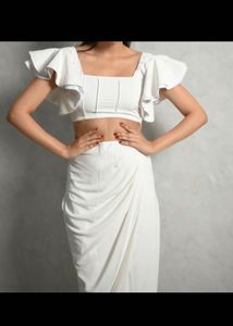 Asymmetric Drape Skirt and Butterfly-sleeved top C