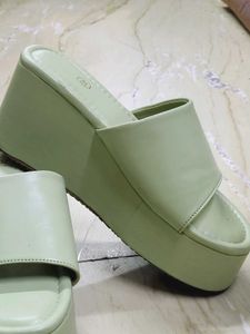 Green Platform Slide Sandals