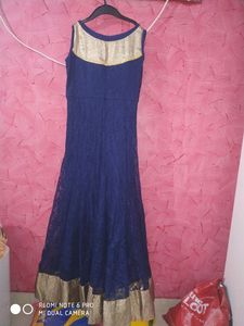 Elegant Navy &amp; Gold Anarkali Dress