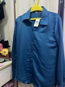 Teal Blue Satin Shirt