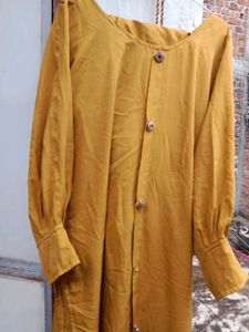 Vintage-Style Mustard Button-Down Dress