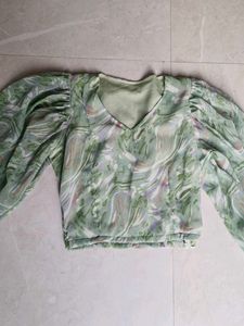 Green Floral Print Top