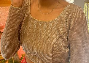 Red Embroidered Lehenga With Sequin Top