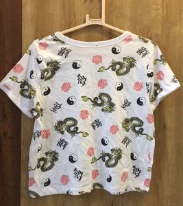 Yin &amp; Yang Dragon Japanese T-shirt In White