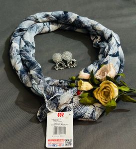 Aesthetic Stole Paired With Oxidised Earrings