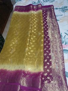 Elegant Gold and Purple Sari
