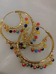 Golden Chaandbali With Multi-coloured Pearls