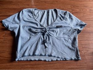Blue Ruched Crop Top