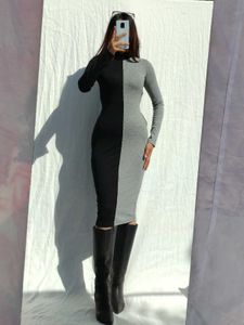 Zara Two-Tone Fitted Midi Dress