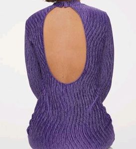 Purple Crinkle Mock Neck Mini Dress
