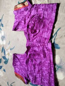 Elegant Purple and creamSaree With Matching Blouse
