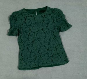 Green Lace Detail Top