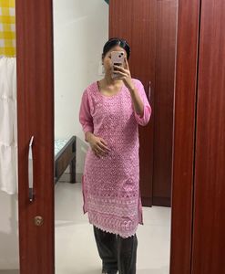 Pink Embroidered Kurta