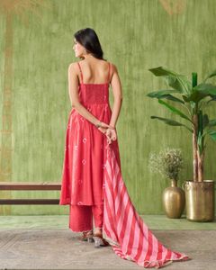Coral Pink Tie-Dye &amp; Striped Suit Set